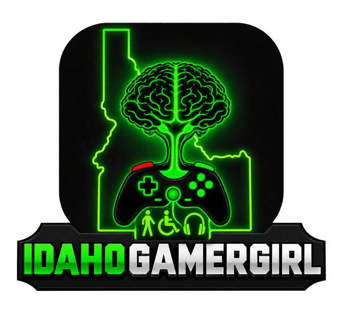 IdahoGamerGirl logo: Idaho outline, brain and video game controller