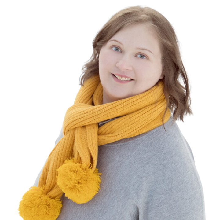 Gina Johnson wearing a yellow scarf, with a transparent background